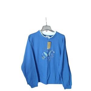 VTG NWT Gold Coast Blue Knit Butterfly Embroidered Granny Sweatshirt Women XXL